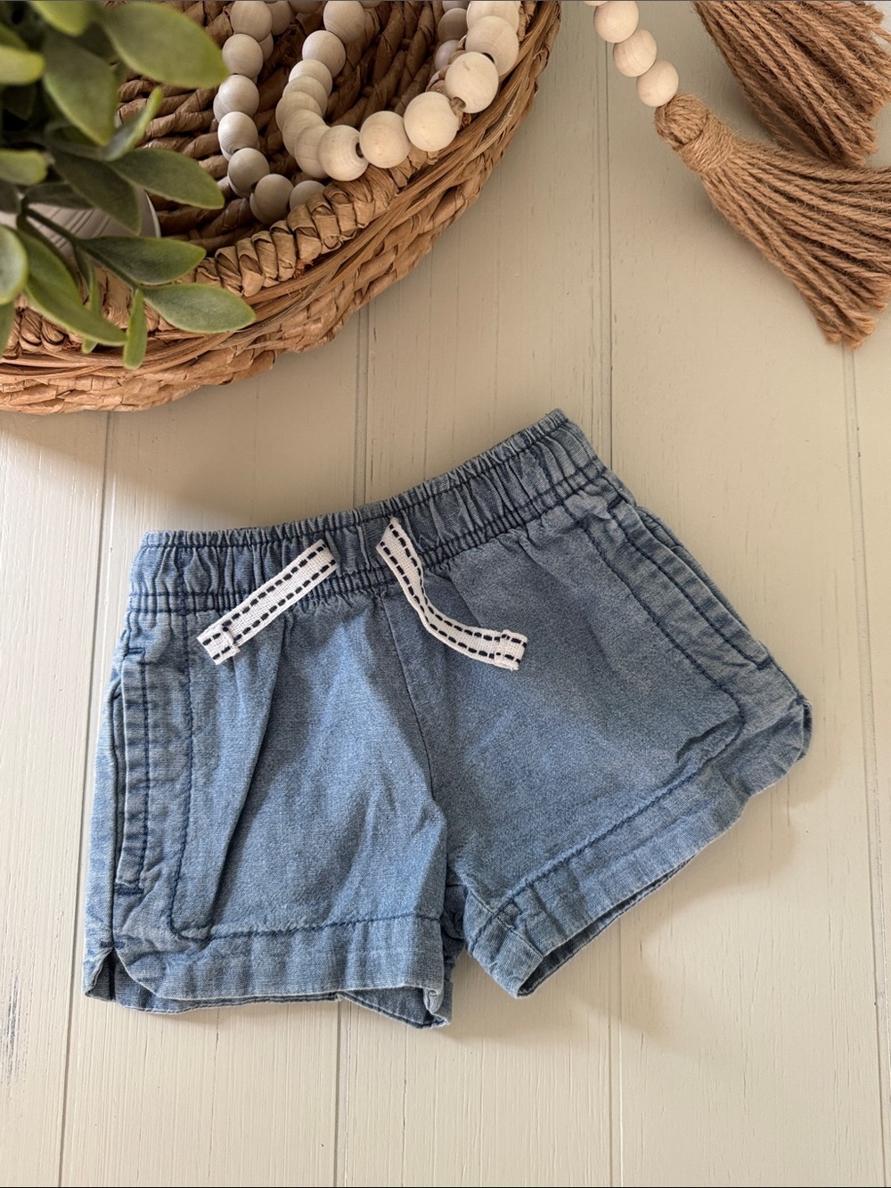 Light Denim Drawstring Shorts